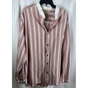Vintage Wah Maker Striped Button Down Women Blouse 2XL Pink/white With Pocket